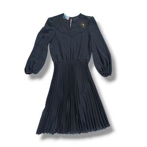 Rare Vintage Mr. Simon Womens Dress Black Sheer Midi Pleated Spider Web Size M